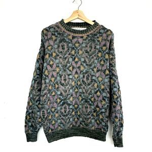 CROSSINGS Vintage Womens 90s Multicolored Knit Sweater Sz‎ XL Made in USA Cotton